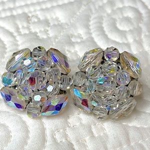 Vintage Vogue AB Crystal Cluster Clip Earrings